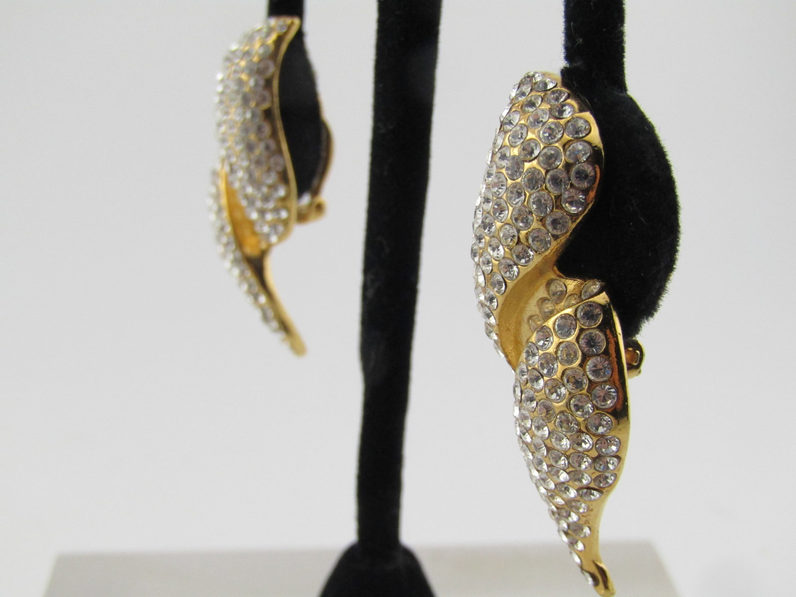 Vintage Pave Rhinestone Clip Earrings, Signed Jarin, 1990's - 2