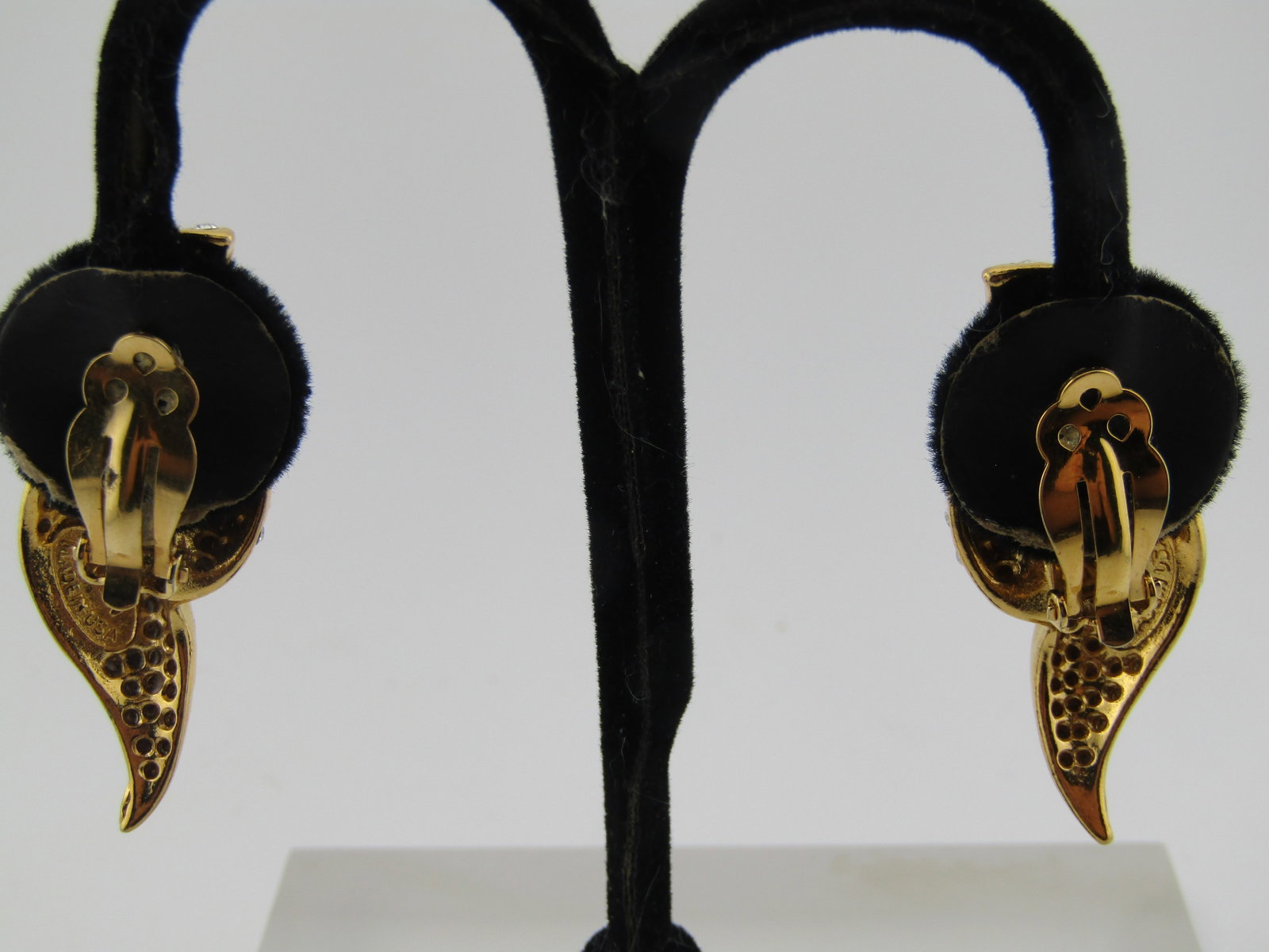 Vintage Pave Rhinestone Clip Earrings, Signed Jarin, 1990's - 4