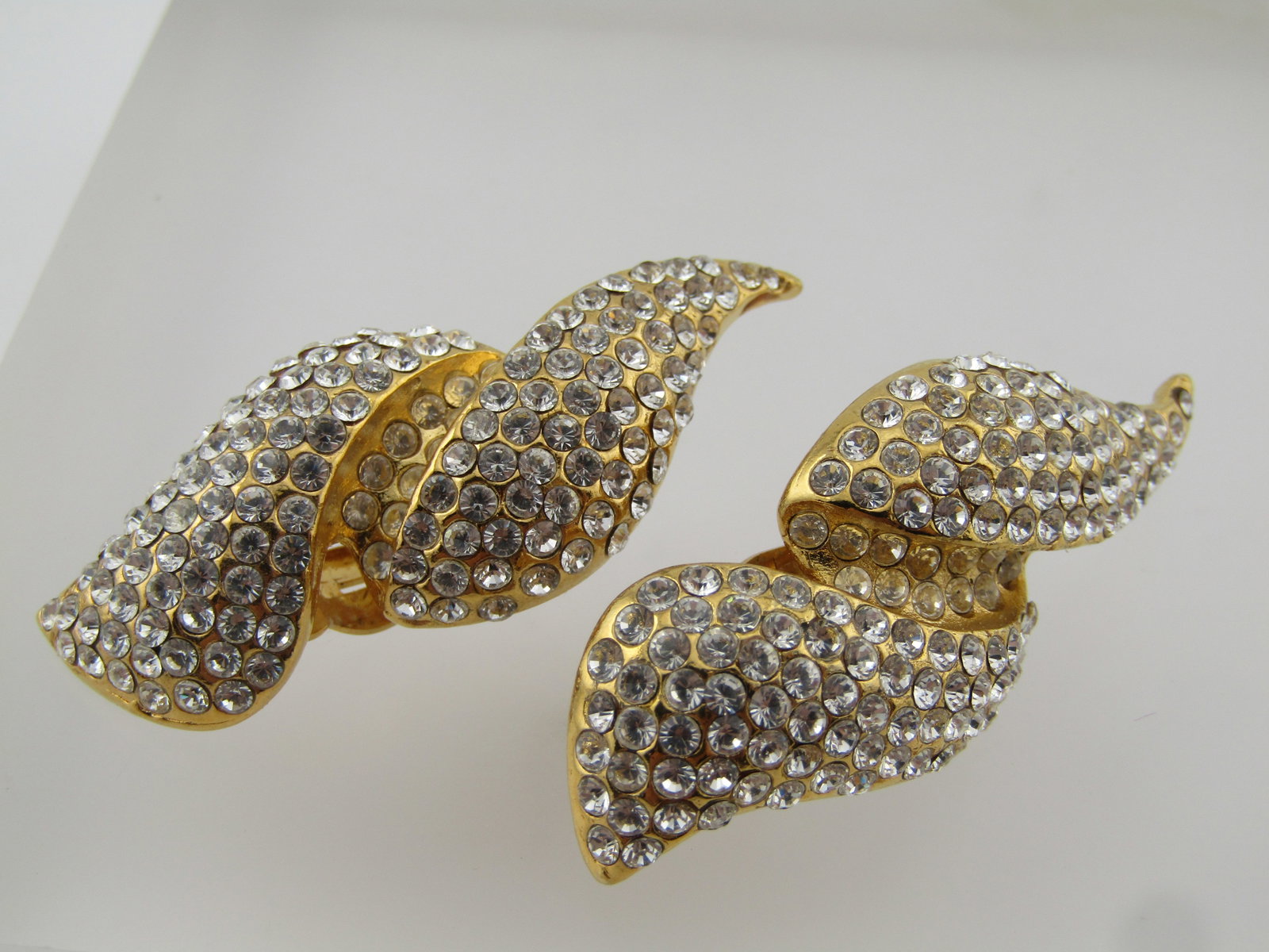 Vintage Pave Rhinestone Clip Earrings, Signed Jarin, 1990's - 5