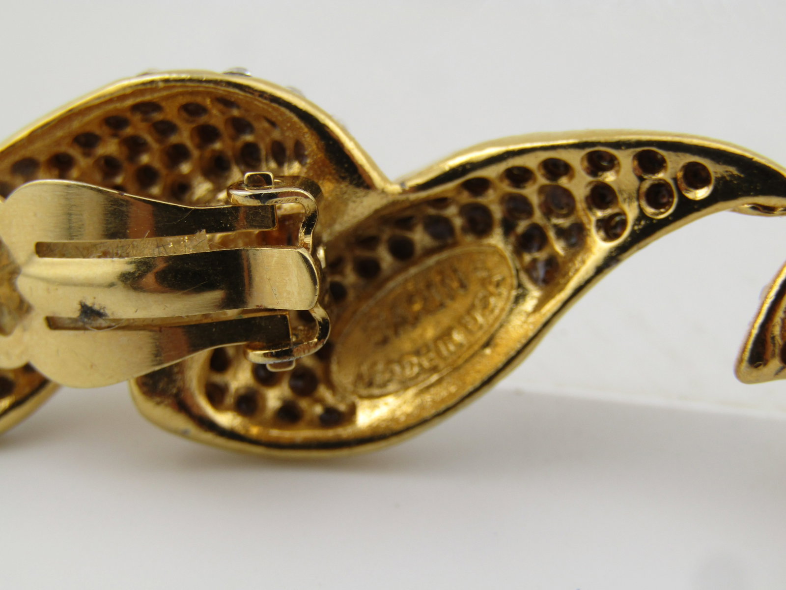 Vintage Pave Rhinestone Clip Earrings, Signed Jarin, 1990's - 6