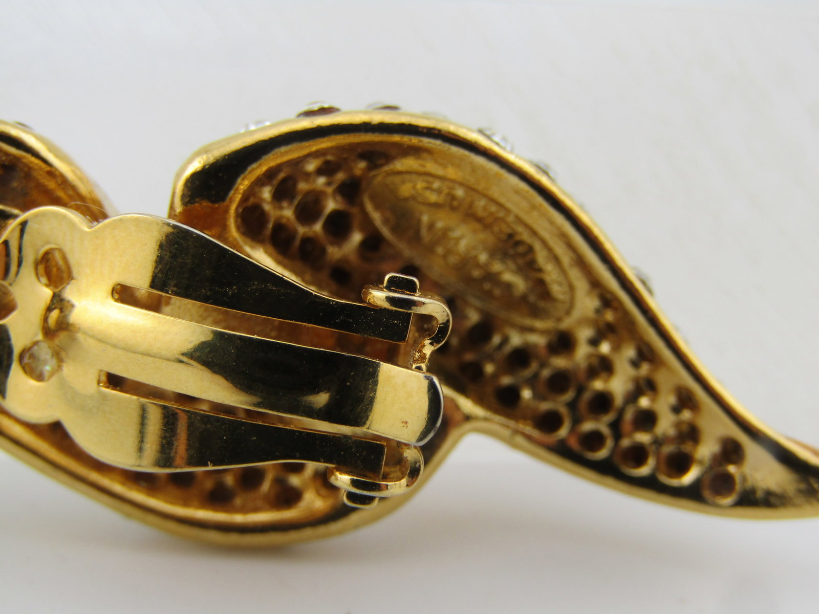 Vintage Pave Rhinestone Clip Earrings, Signed Jarin, 1990's - 7