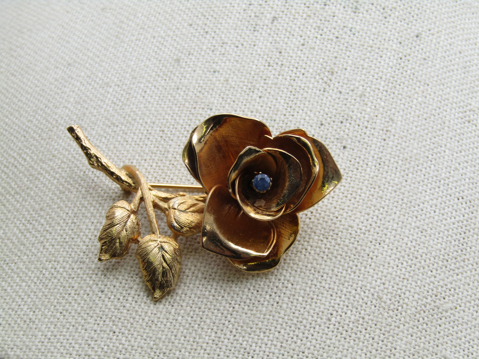 Vintage Rose Brooch, Rhinestone Center, 1970's-1980's - 2