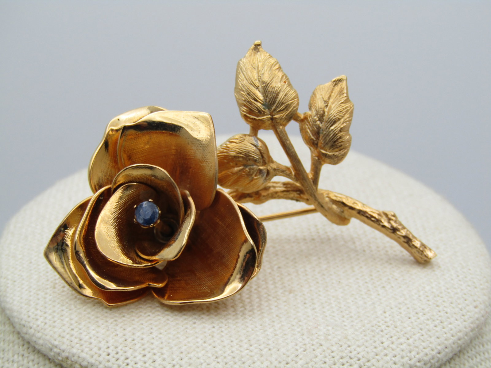 Vintage Rose Brooch, Rhinestone Center, 1970's-1980's - 4