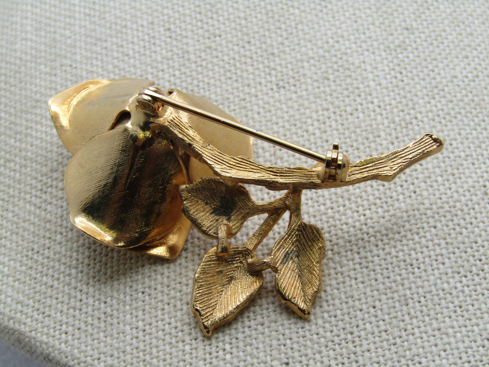 Vintage Rose Brooch, Rhinestone Center, 1970's-1980's - 5