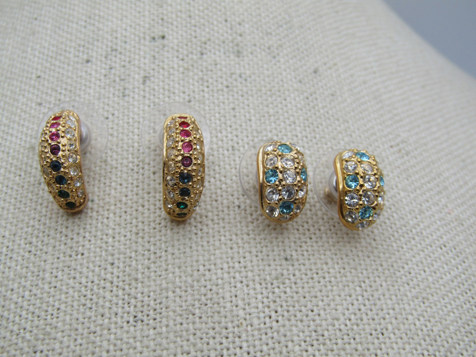 Two Pair of Rhinestone Half Hoop Earrings, Pierced, Signed Roman (1 of 6)