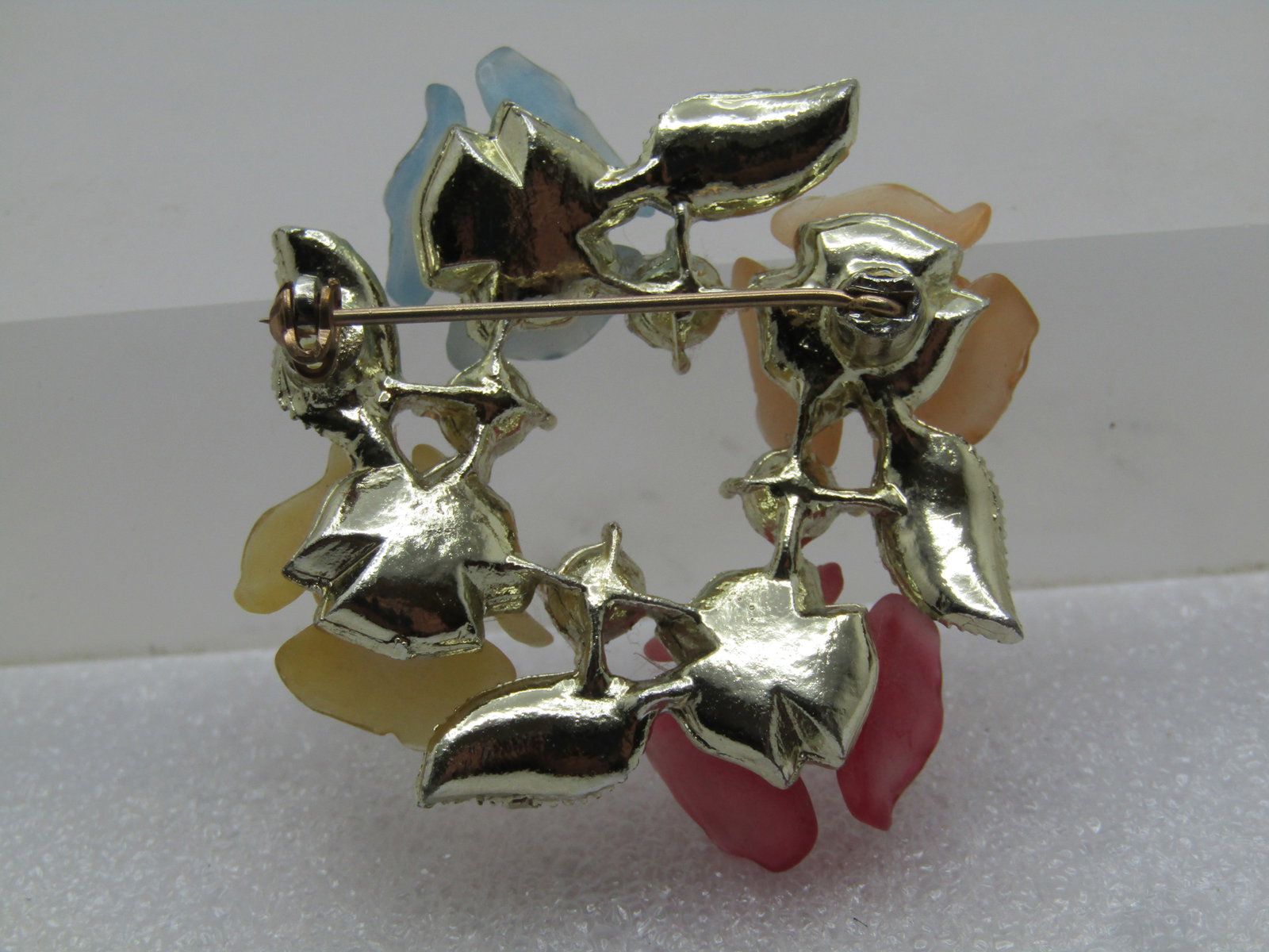Vintage Faux Carved Rose Brooch with Rhinestones, 1950's-1960's - 4