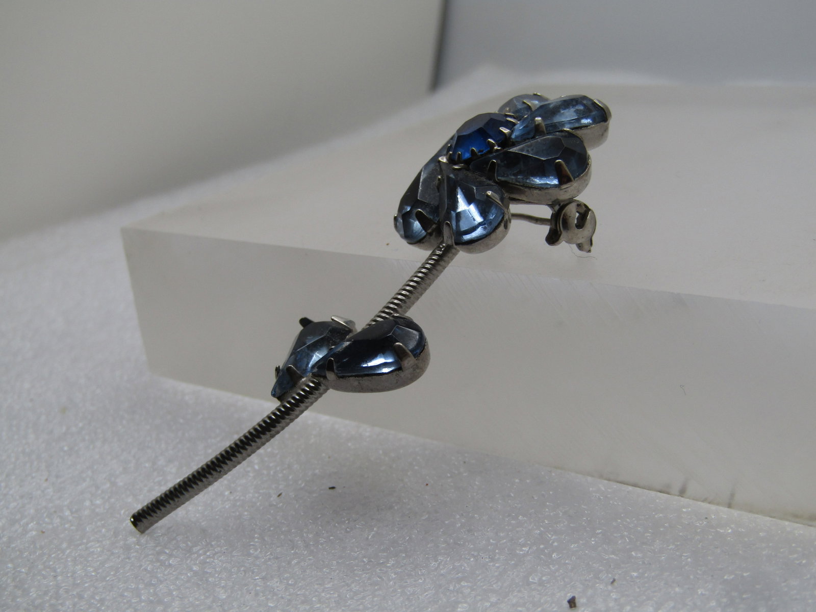 Vintage Blue Rhinestone Floral Stem Brooch, 1960's - 2