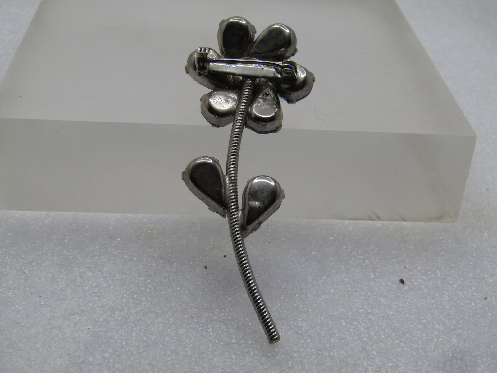 Vintage Blue Rhinestone Floral Stem Brooch, 1960's - 4