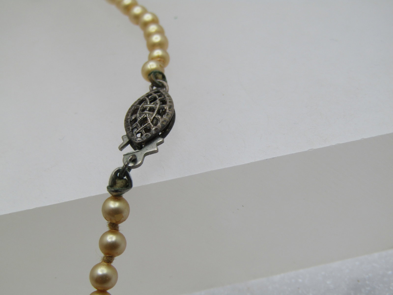 Vintage Graduated Faux Pearl Necklace, Sterling Silver Clasp, 17.5", 1940's-1950's, Signed. - 6