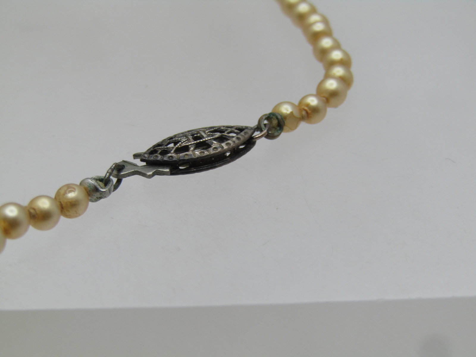 Vintage Graduated Faux Pearl Necklace, Sterling Silver Clasp, 17.5", 1940's-1950's, Signed. - 7