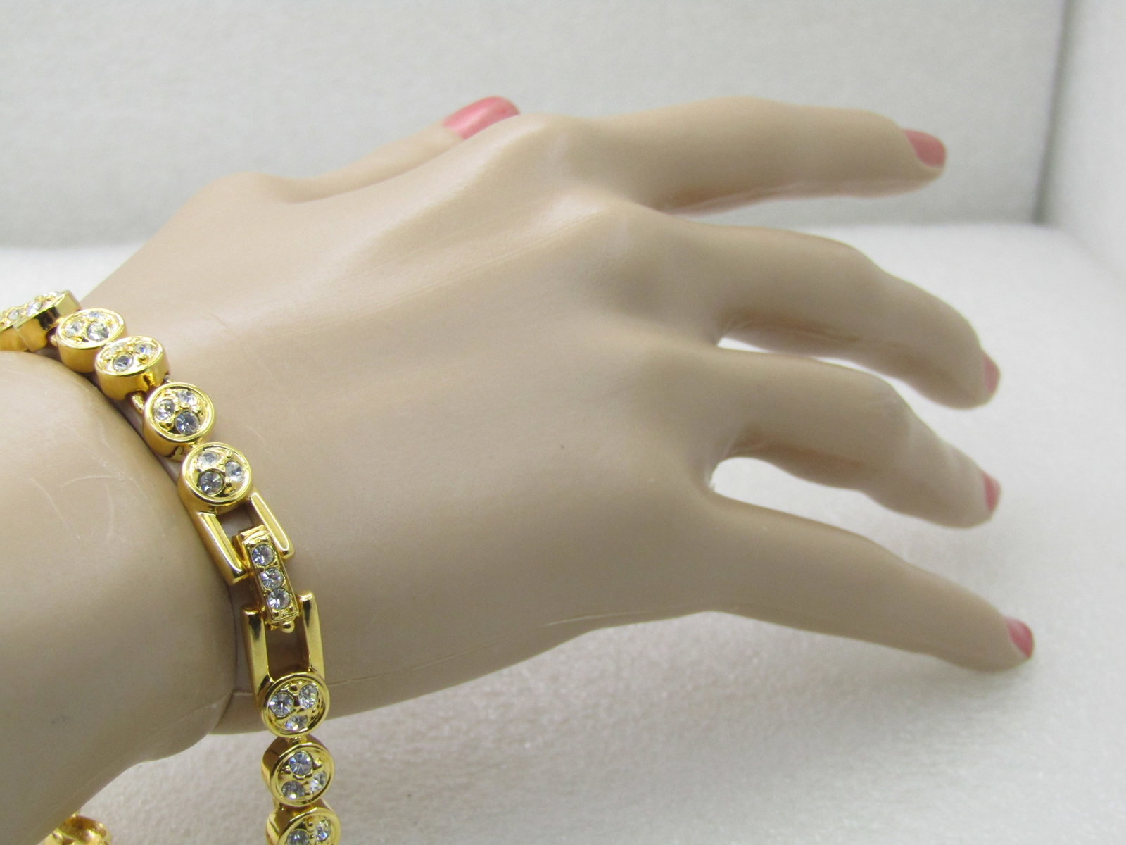 Vintage Joan Rivers Clear Crystal Tennis Bracelet, 8", Round Links - 4