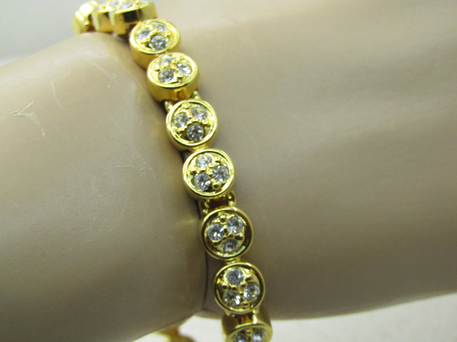 Vintage Joan Rivers Clear Crystal Tennis Bracelet, 8", Round Links - 5