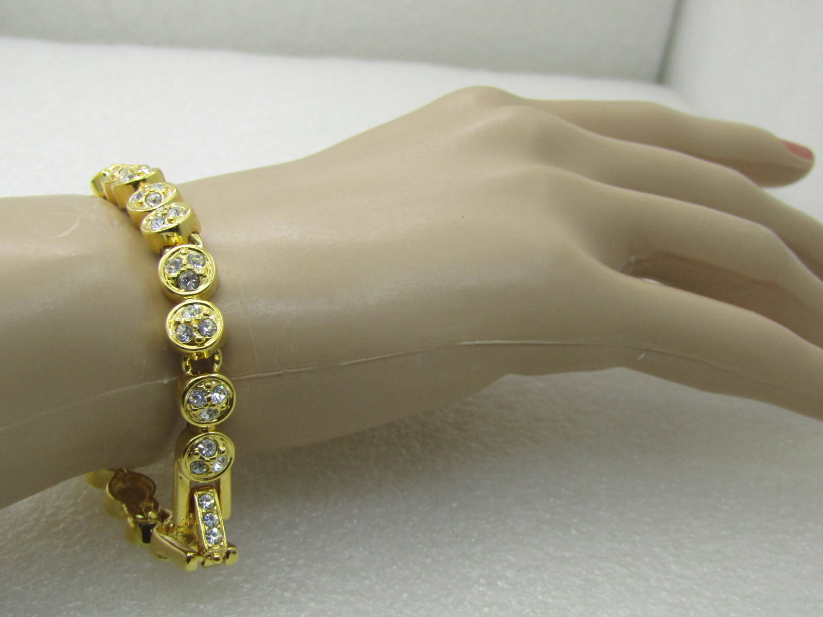 Vintage Joan Rivers Clear Crystal Tennis Bracelet, 8", Round Links - 6