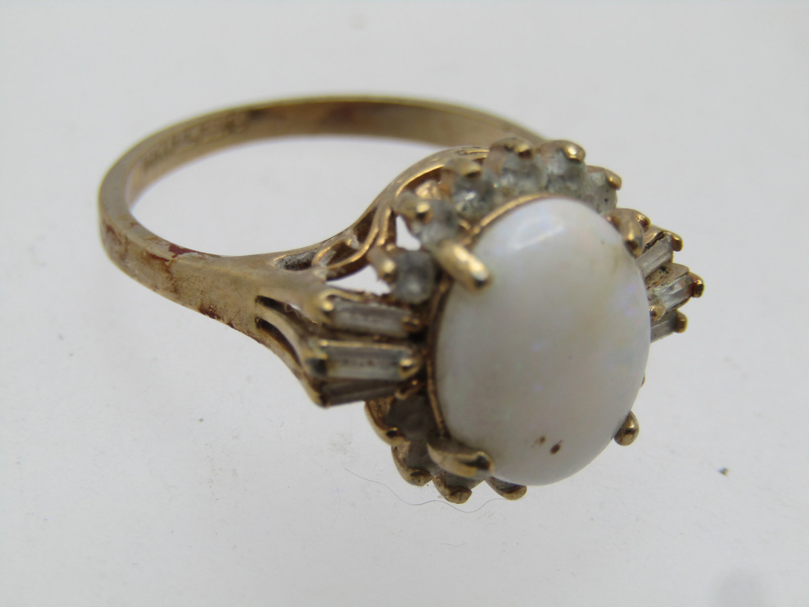 Vintage 14kt GEP Opal CZ Ring, Signed ESPO, 1960's-1970's, Sz. 8 - 5