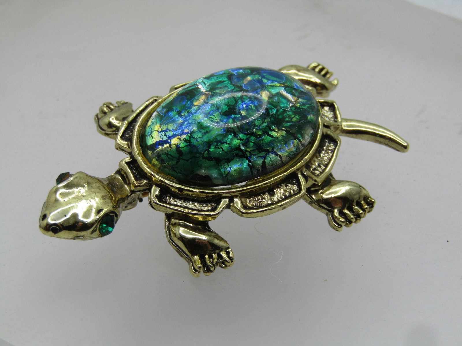 Vintage Green/Blue Foiled Turtle Brooch, 1960's (1 of 5)