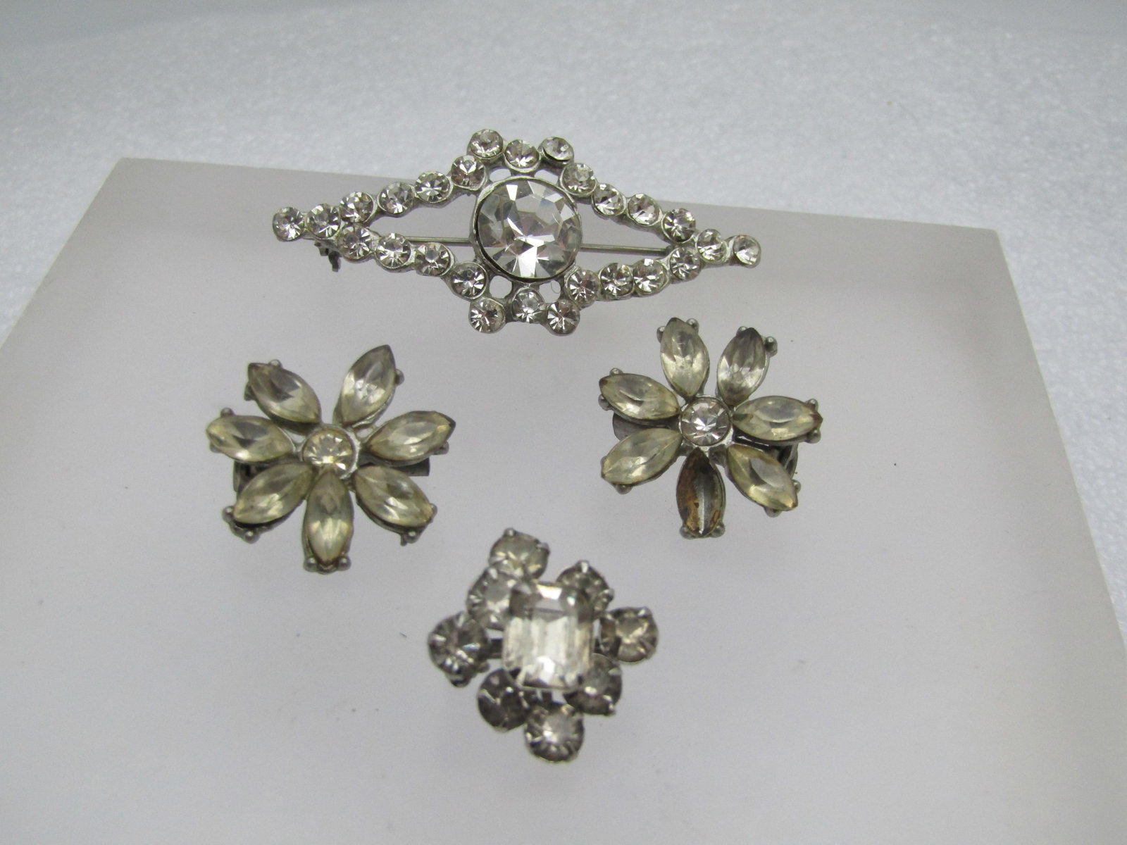 Vintage Four Clear Rhinestone Brooches, 1930's-1940's (1 of 4)