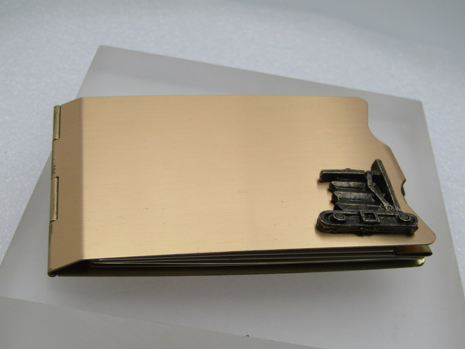 Vintage Metal Hinged Photo Wallet, Gold Tone Product Signed, Mid-Century - 2