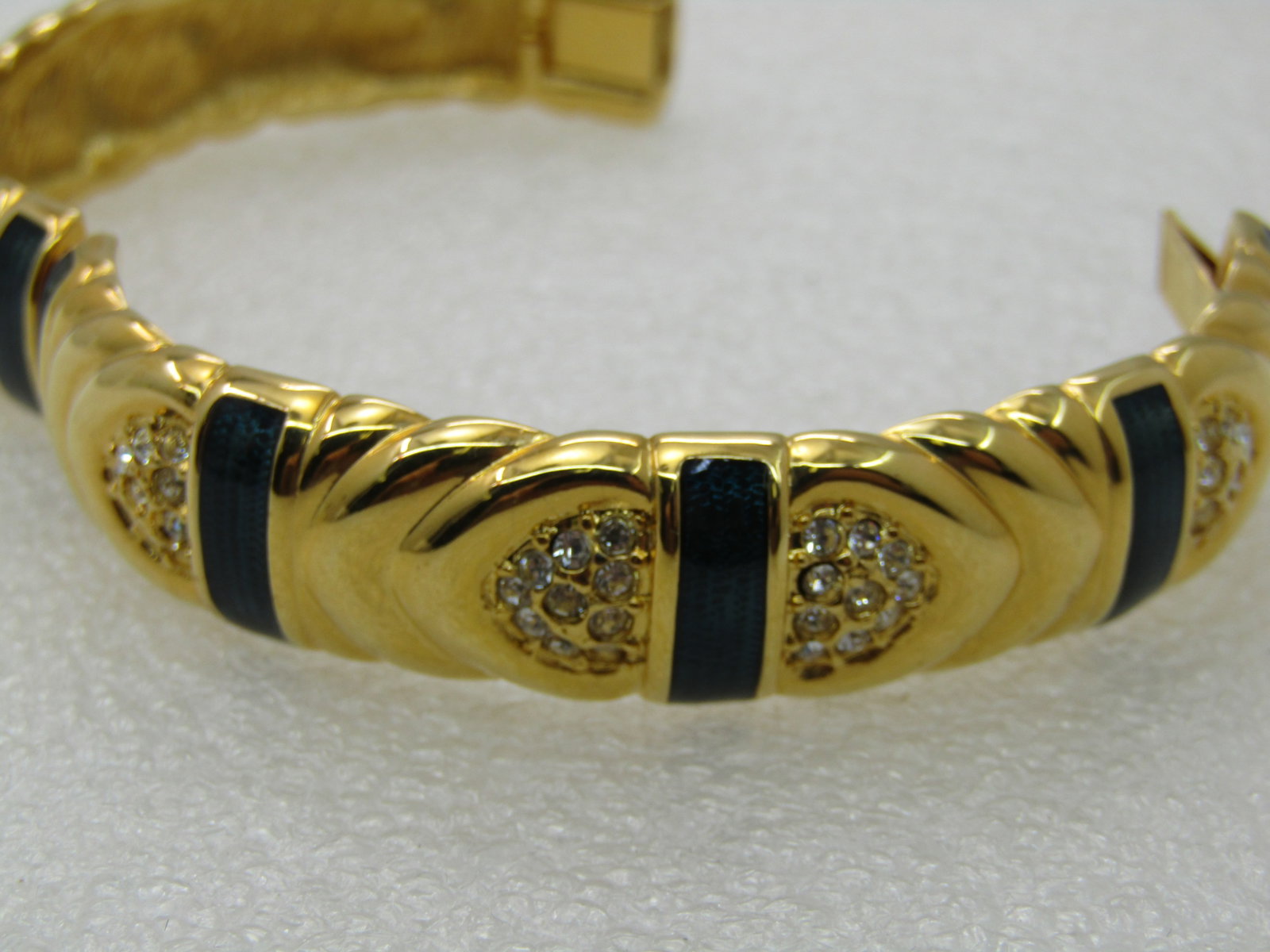 Vintage Joan Rivers Blue Enameled Hinged Bracelet, Pave CZ, 7", 14mm - 10