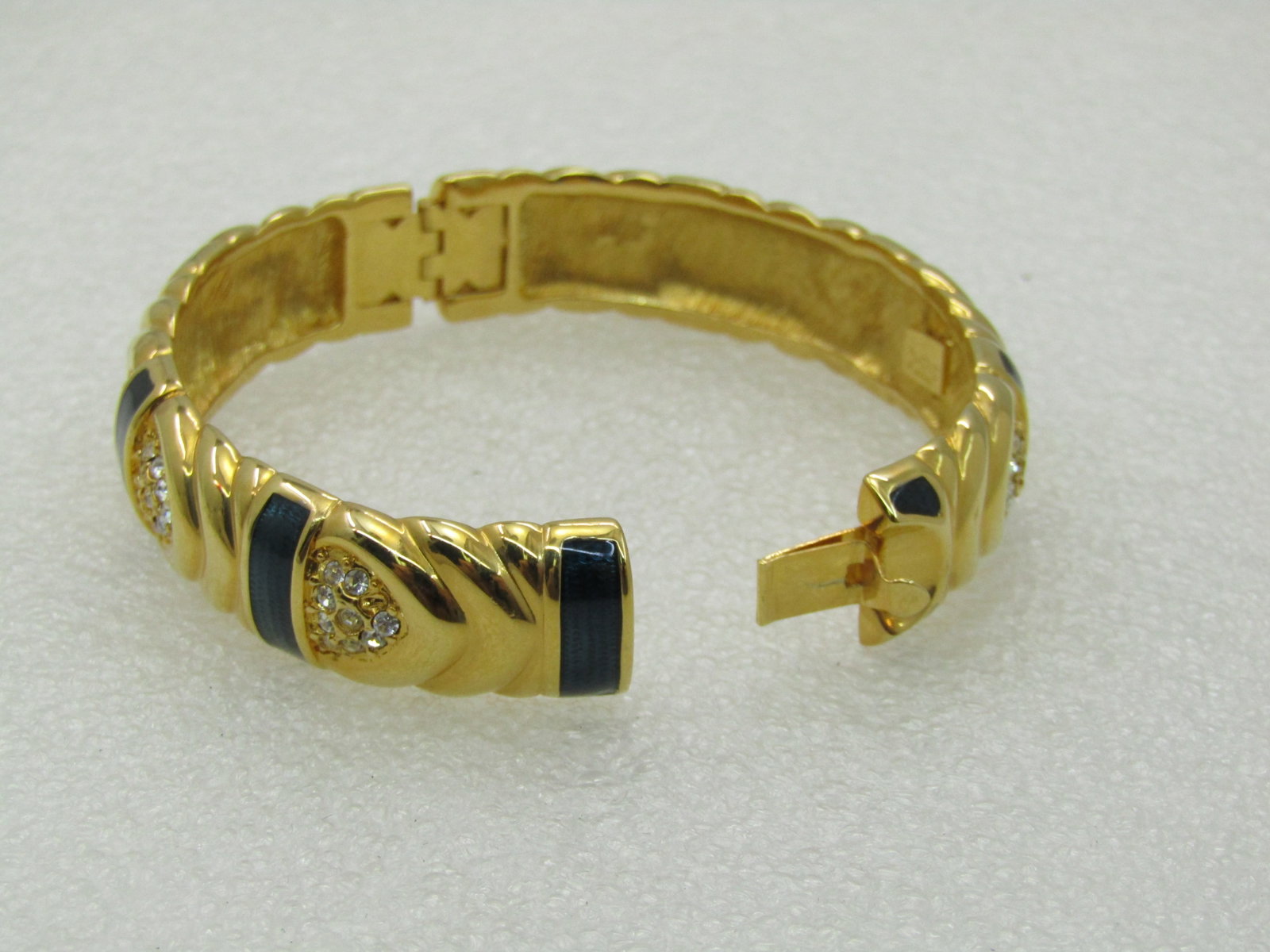Vintage Joan Rivers Blue Enameled Hinged Bracelet, Pave CZ, 7", 14mm - 5