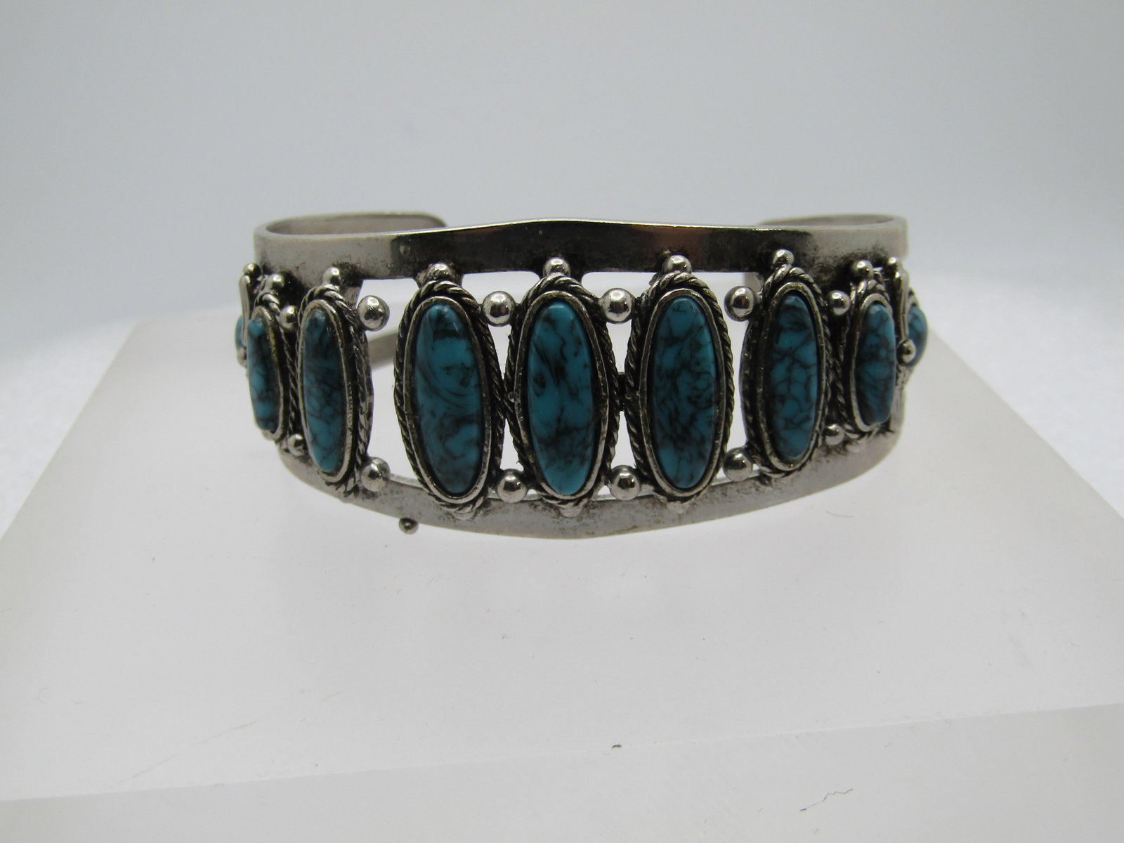Vintage Southwestern Faux Turquoise Cuff Bracelet, 7", Unisex, 1970's (1 of 5)