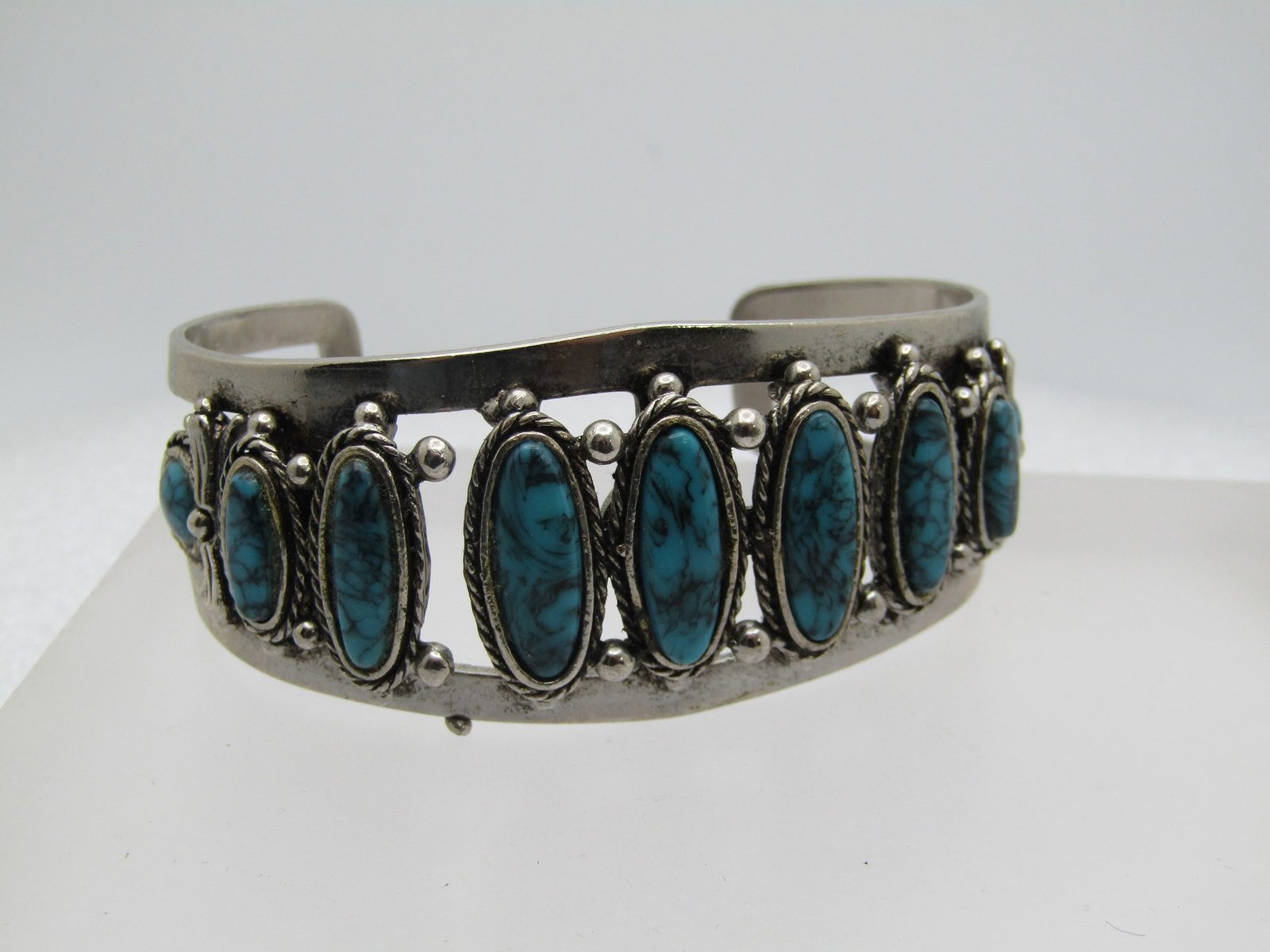 Vintage Southwestern Faux Turquoise Cuff Bracelet, 7", Unisex, 1970's - 2