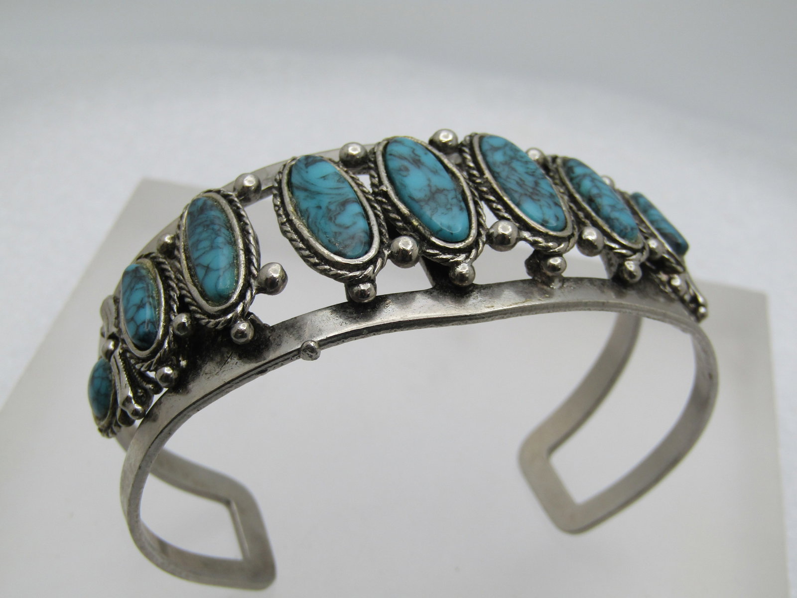 Vintage Southwestern Faux Turquoise Cuff Bracelet, 7", Unisex, 1970's - 3