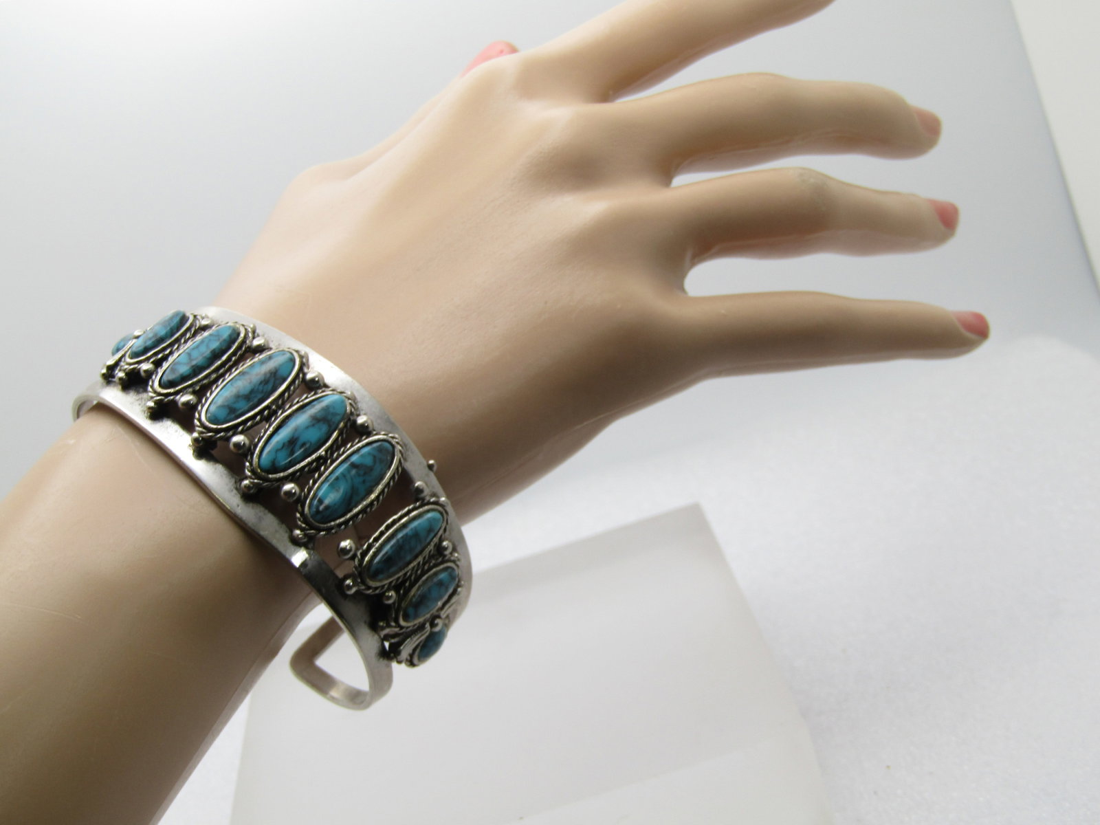 Vintage Southwestern Faux Turquoise Cuff Bracelet, 7", Unisex, 1970's - 5