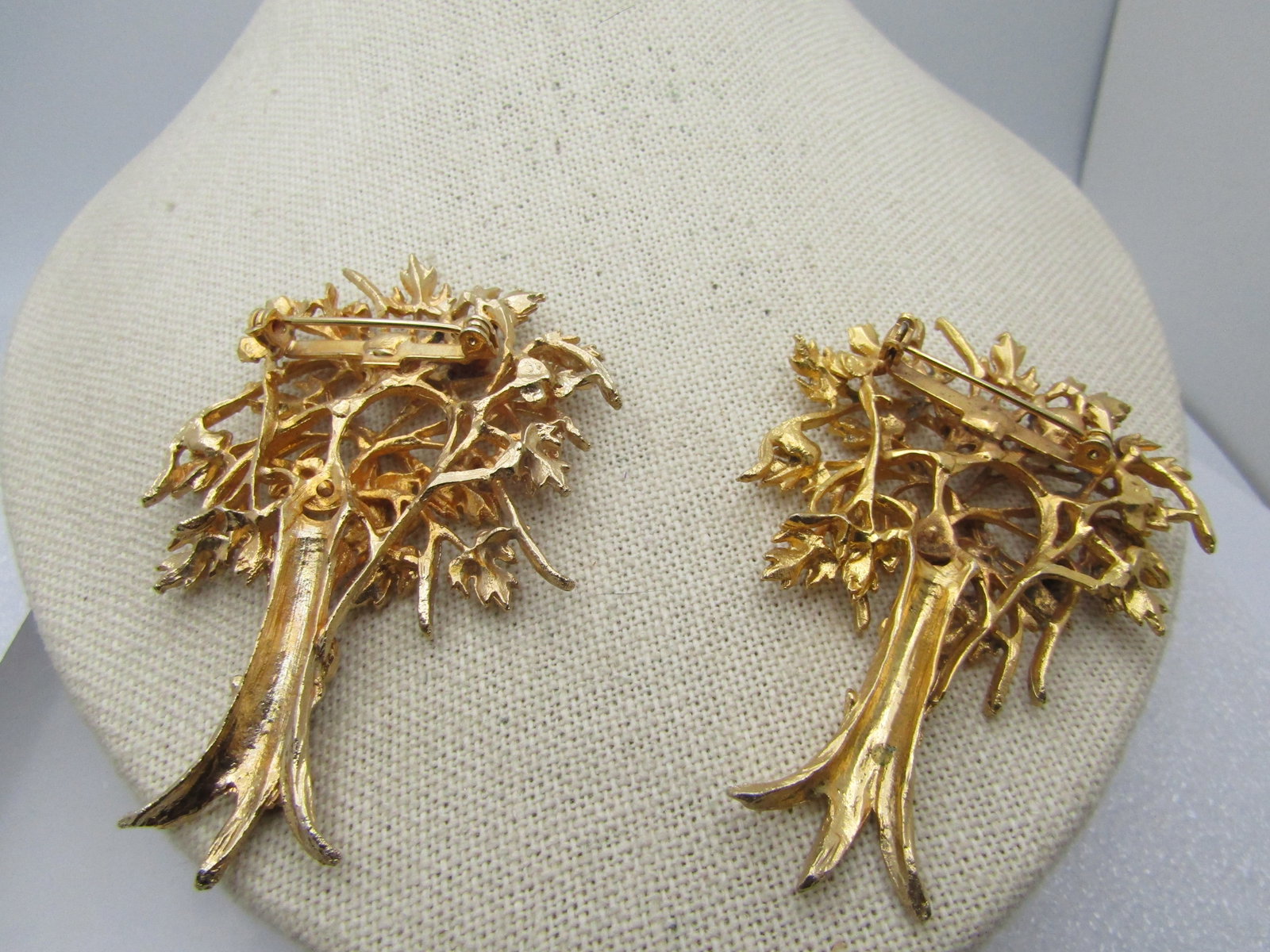 Vintage Pair Gold Tree Brooches, Money Tree, Faux Pearl , 1960's-1970's - 4
