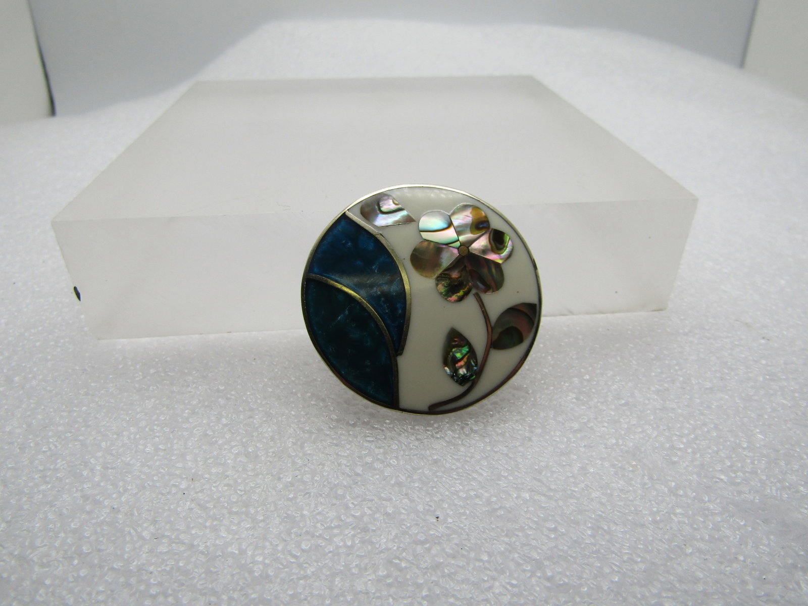 Vintage Inlaid Floral Brooch, Alpaca, Mexico, 1960's-1980's, 1.5" (1 of 6)