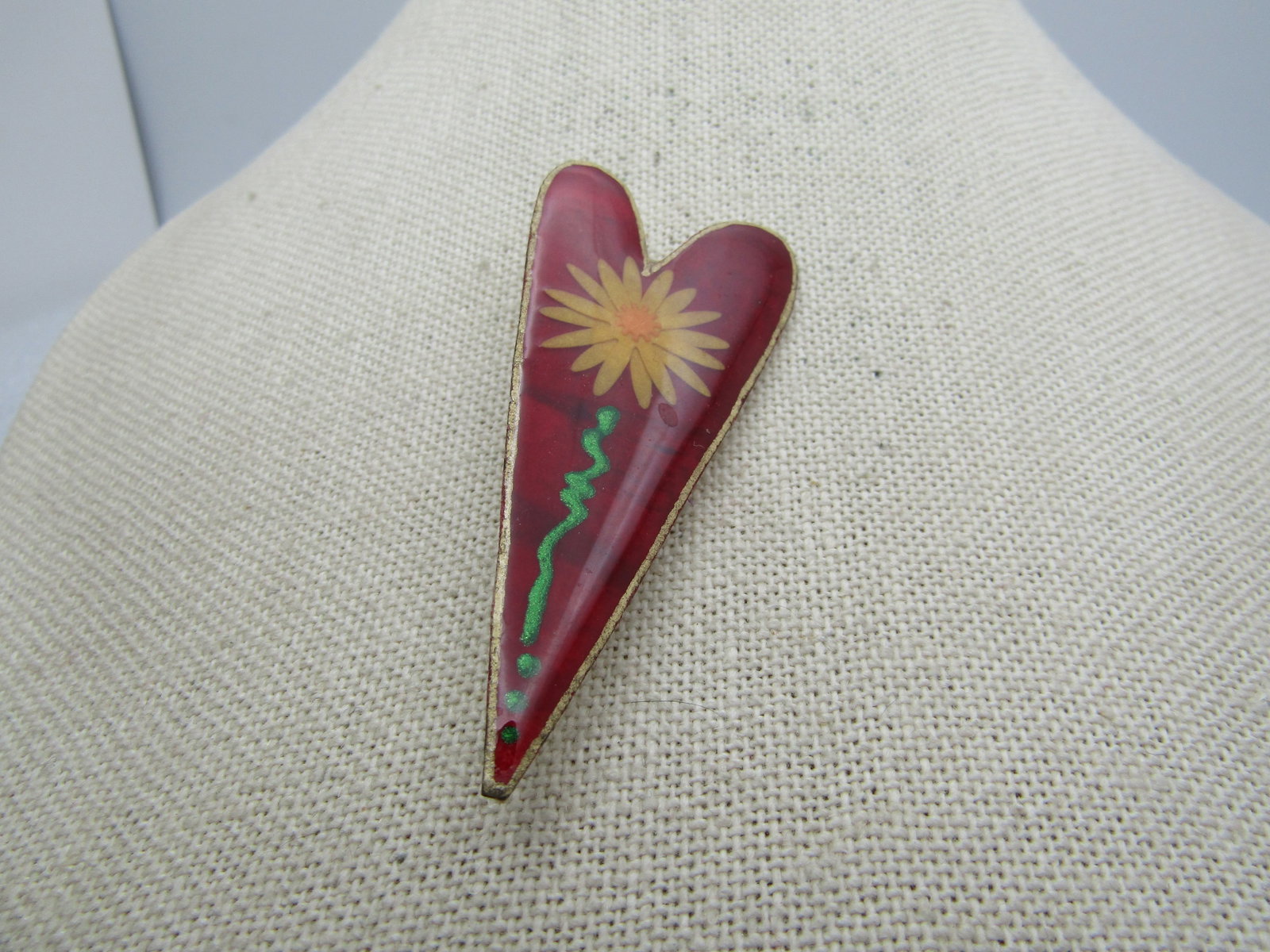 Vintage Hand Made Floral Heart Brooch, Signed, (1 of 5)