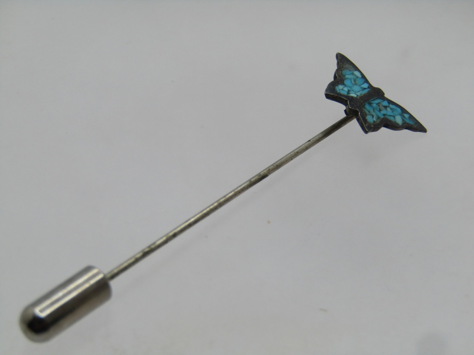 Vintage Sterling Turquoise Chip Butterfly Stick Pin, 1960's-1970's - 5