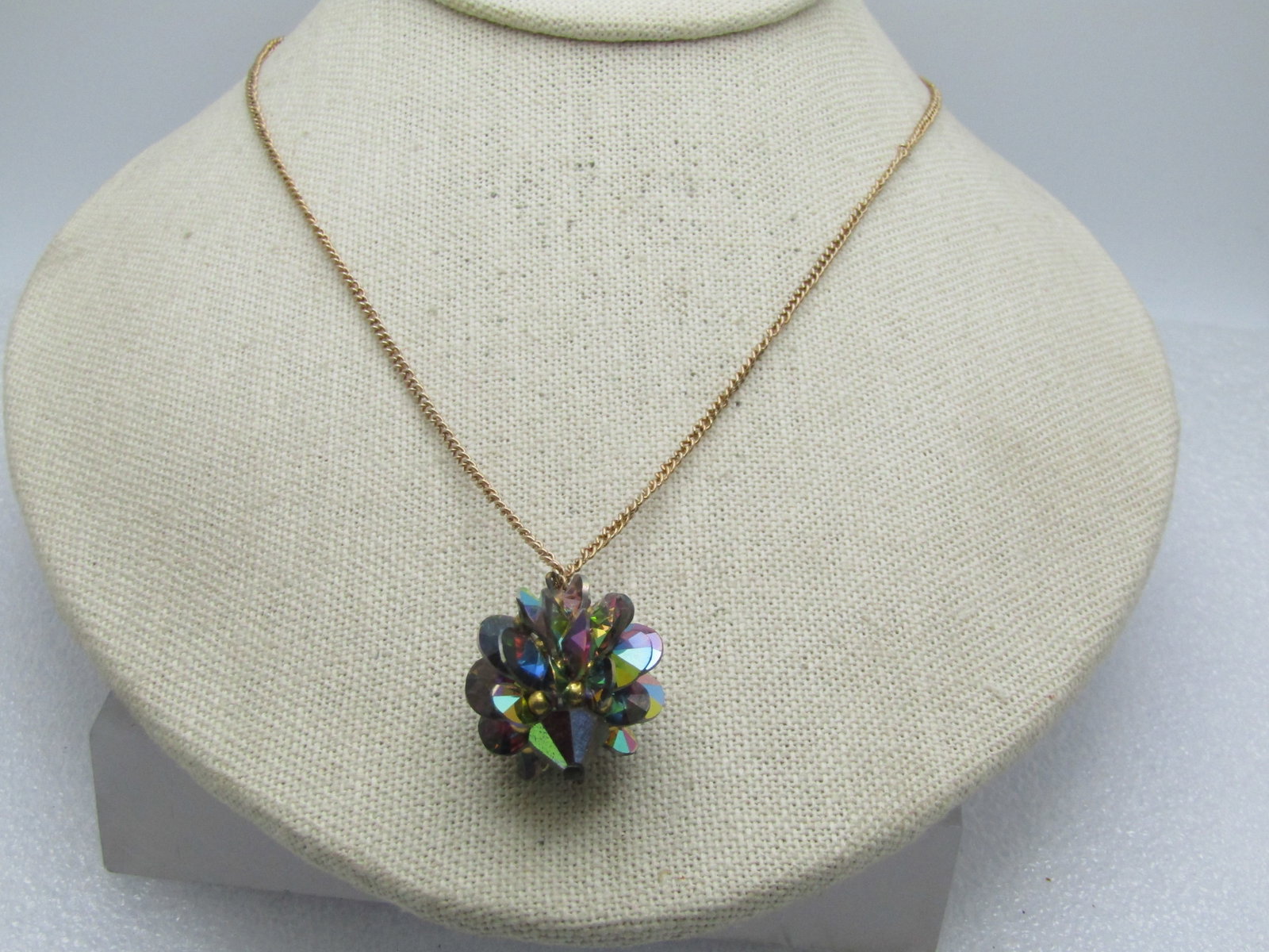 Vintage Peacock Rivoli Cluster Necklace, 18", 1960's-1970's (1 of 6)