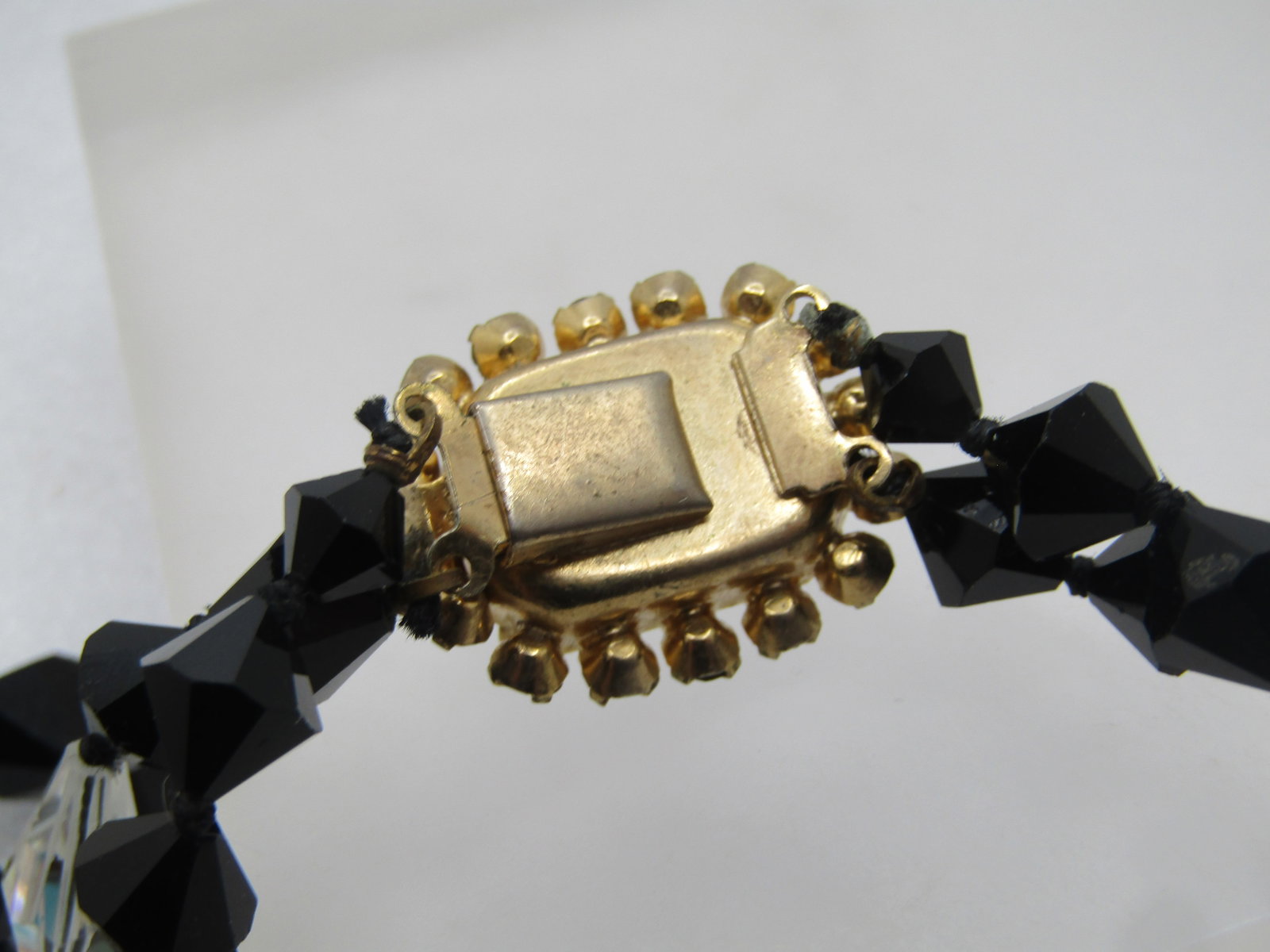 Vintage Black and Clear AB Beaded Necklace, 14.5", Double Strand, 1950's-1960's - 9