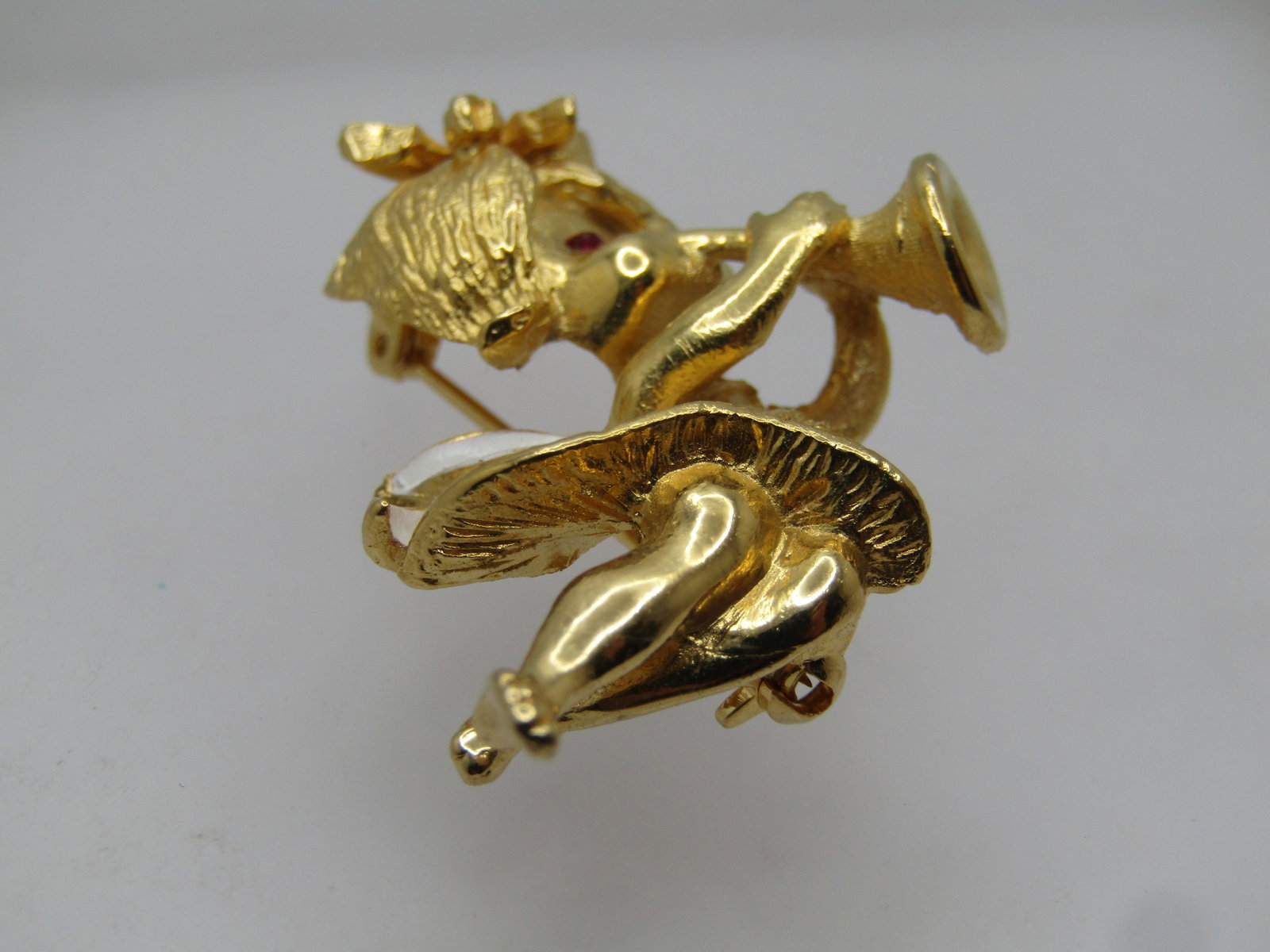 Vintage Fairy/Angel Brooch, Blowing Horn, 1960's-1970's - 5