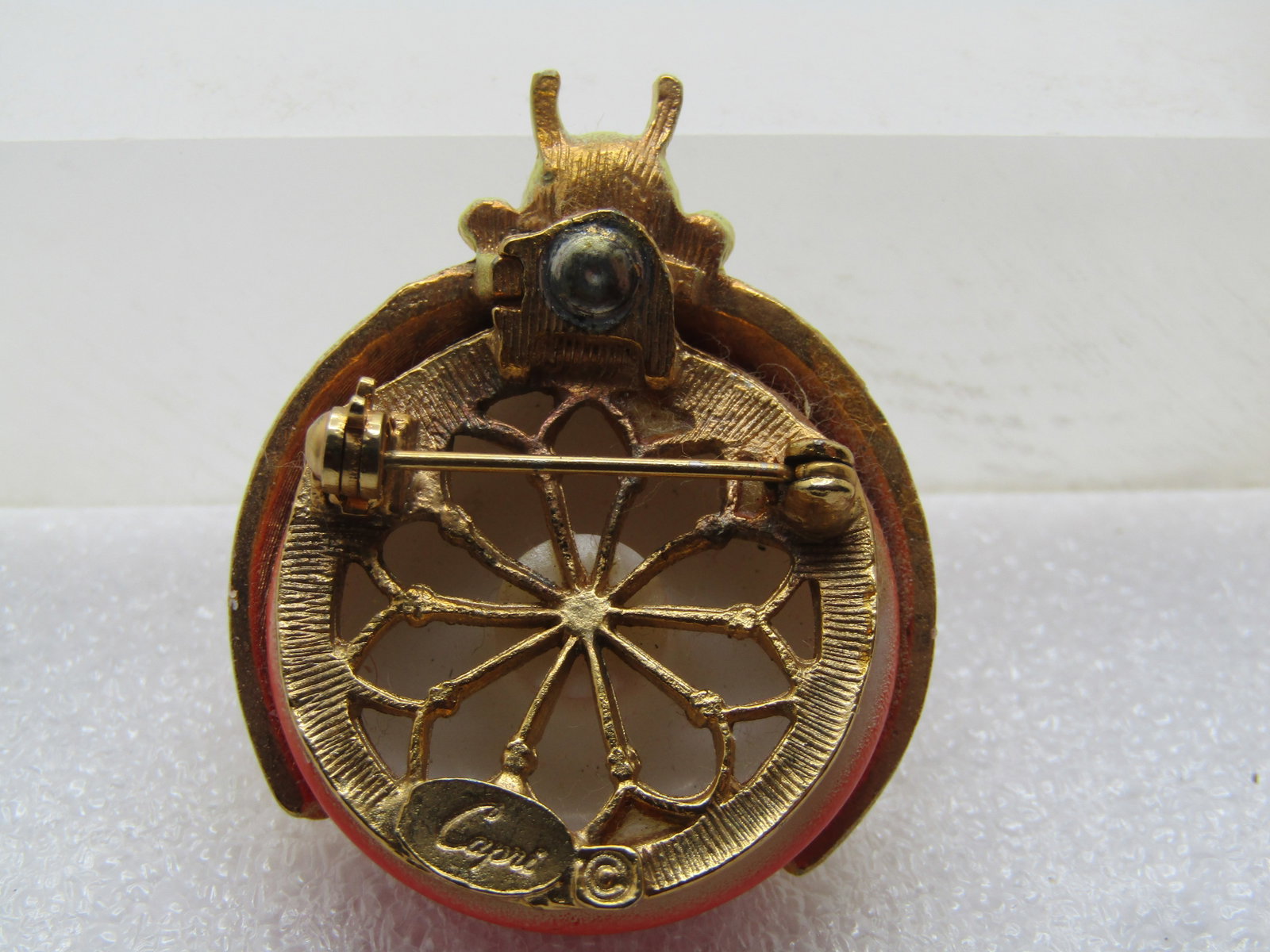 Vintage Enameled Lady Bug/Beetle Brooch, Signed Capri, 1950's - 4
