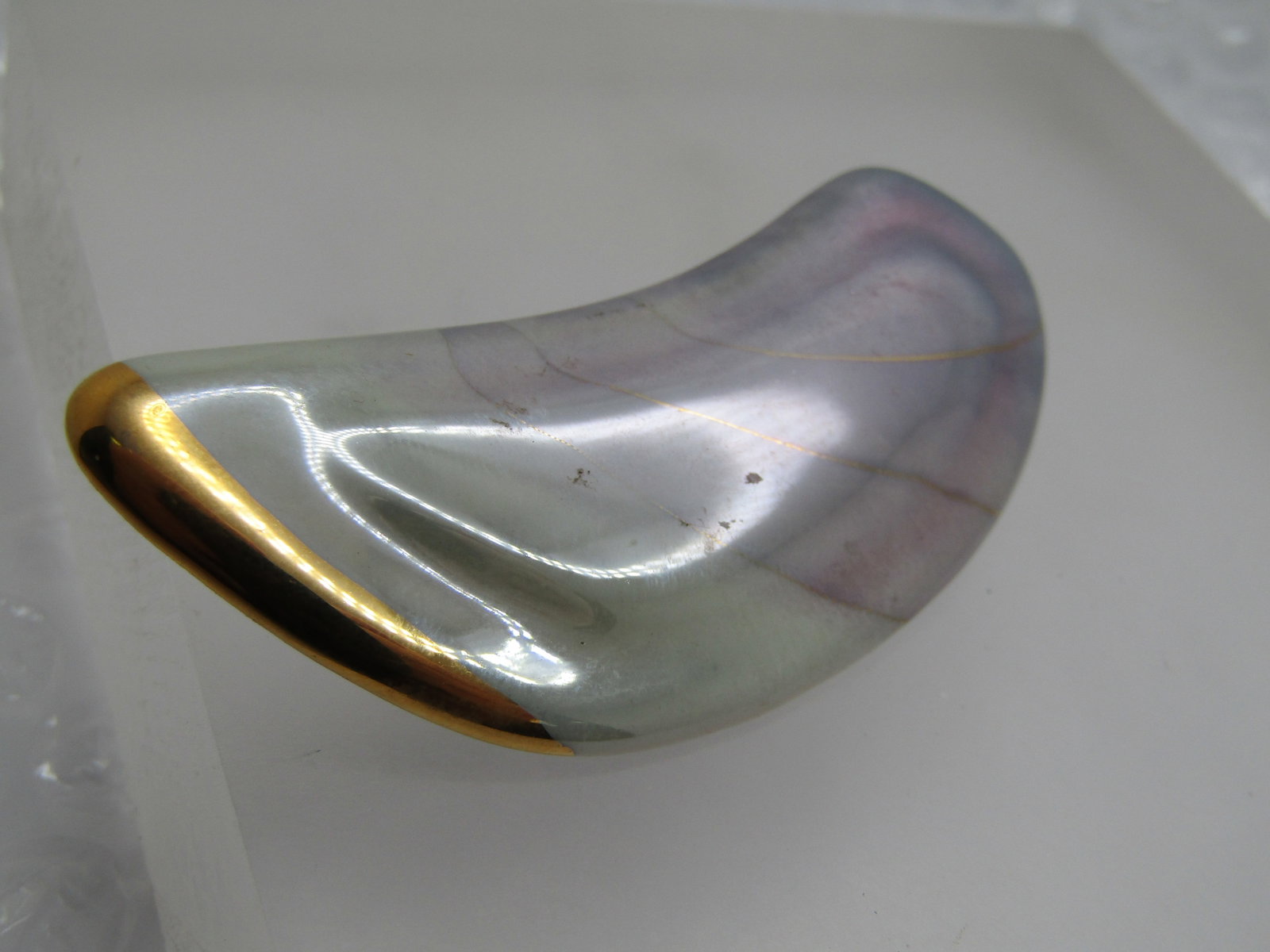 Vintage Lavender and Green Iridescent Ceramic Brooch, 1980's-1990's - 3