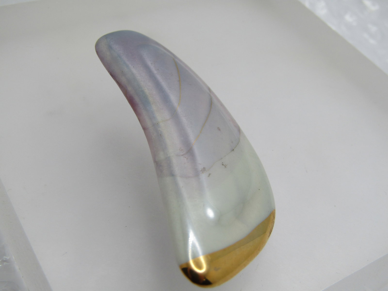 Vintage Lavender and Green Iridescent Ceramic Brooch, 1980's-1990's - 4