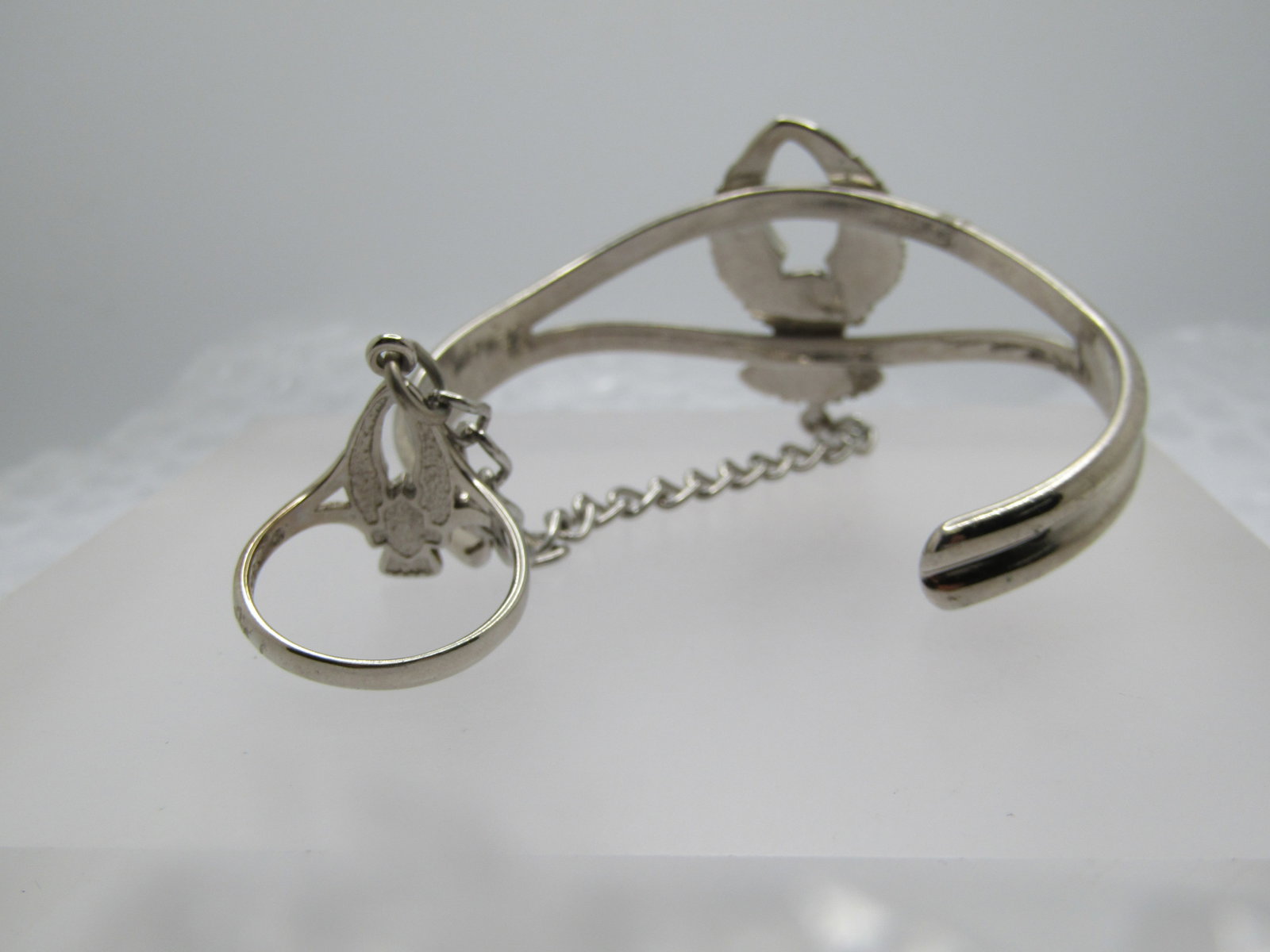 Turquoise Chip Biker Bracelet with Attached Ring, 7" and Ring is Sz. 9 - 5