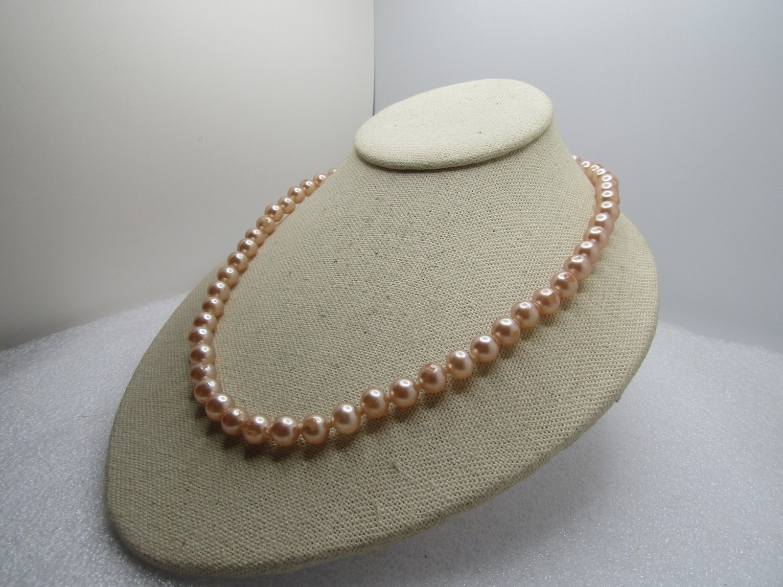 Vintage Blush Faux Pearl Necklace, 8mm 24", 1940's-1950's - 2