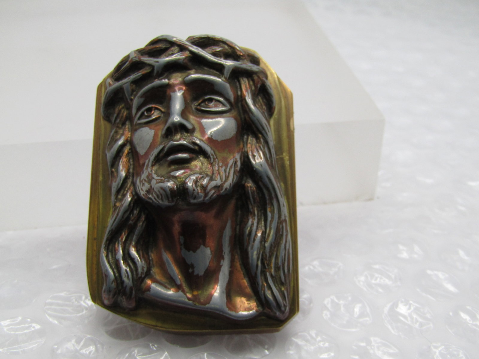 Vintage Brass Copper Jesus and Guardian Angel Pocket Art (1 of 6)