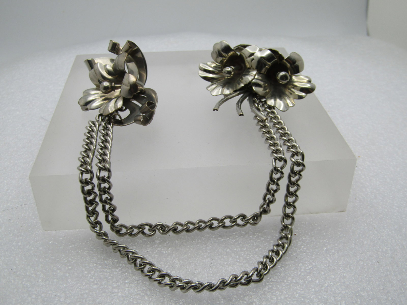 Vintage Floral Blossom Collar Chain Brooch Set, 9", Multi-Strand, - 2
