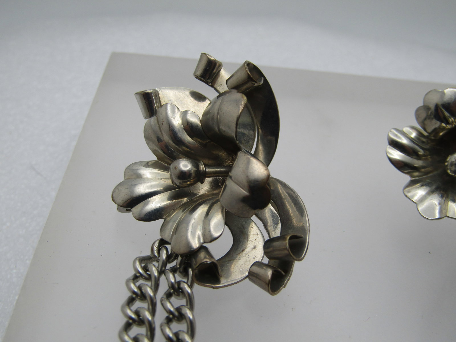Vintage Floral Blossom Collar Chain Brooch Set, 9", Multi-Strand, - 3