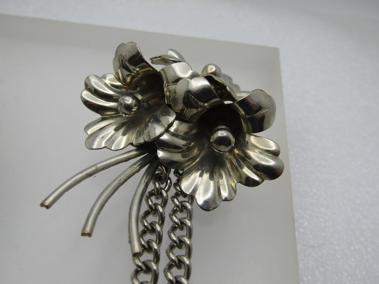 Vintage Floral Blossom Collar Chain Brooch Set, 9", Multi-Strand, - 4