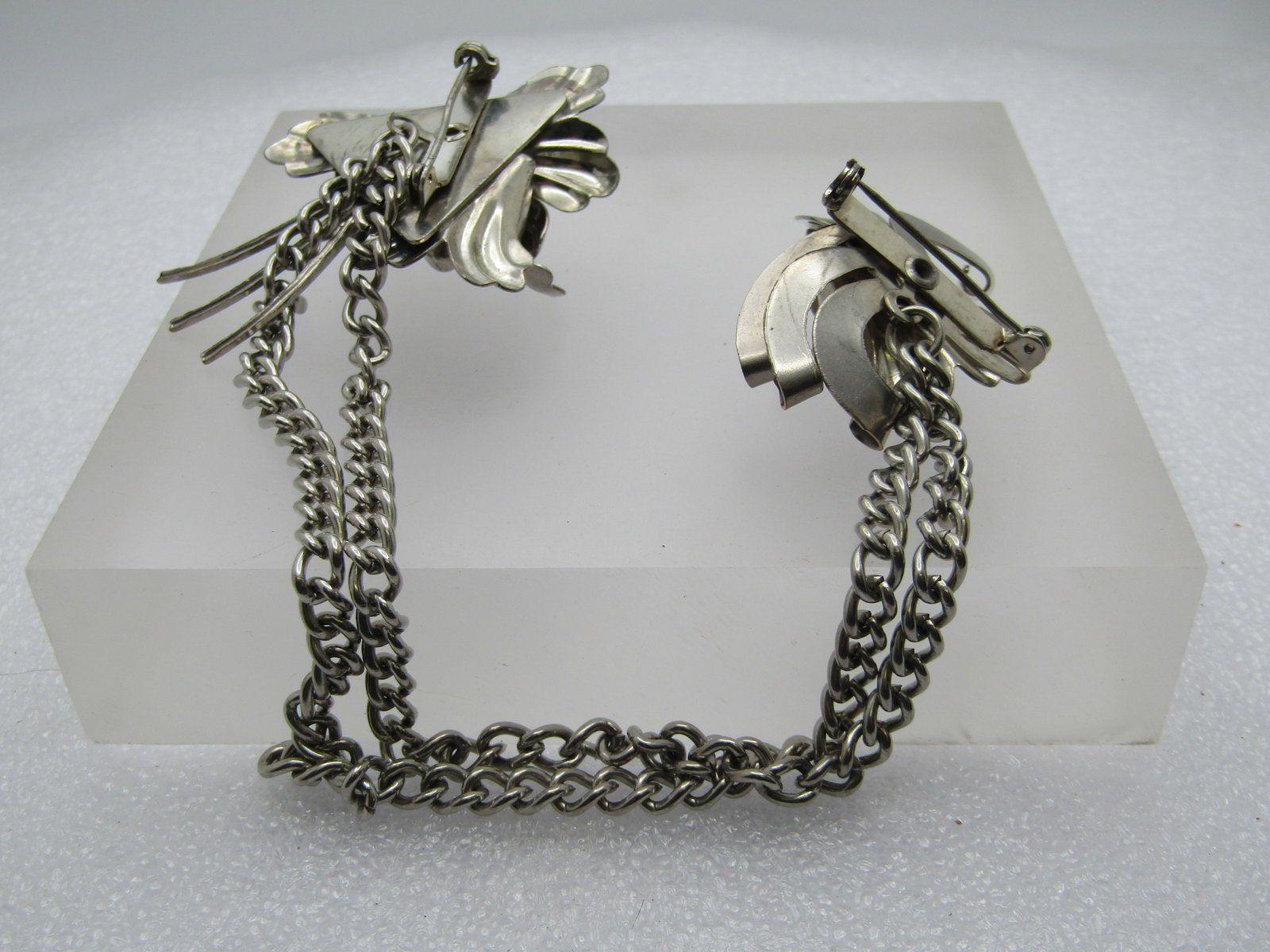 Vintage Floral Blossom Collar Chain Brooch Set, 9", Multi-Strand, - 5