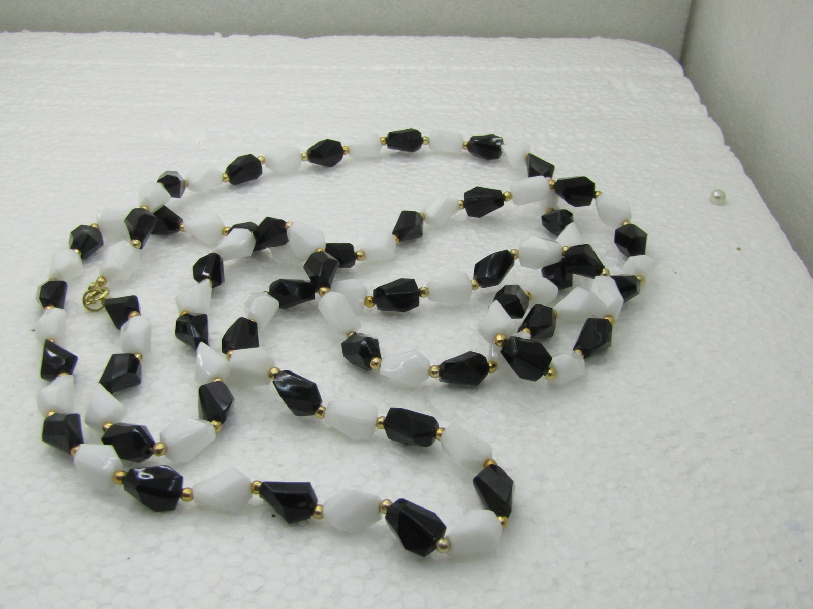 Vintage Black and White Lucite Beaded Necklace, 52", 1970's-1980's - 3