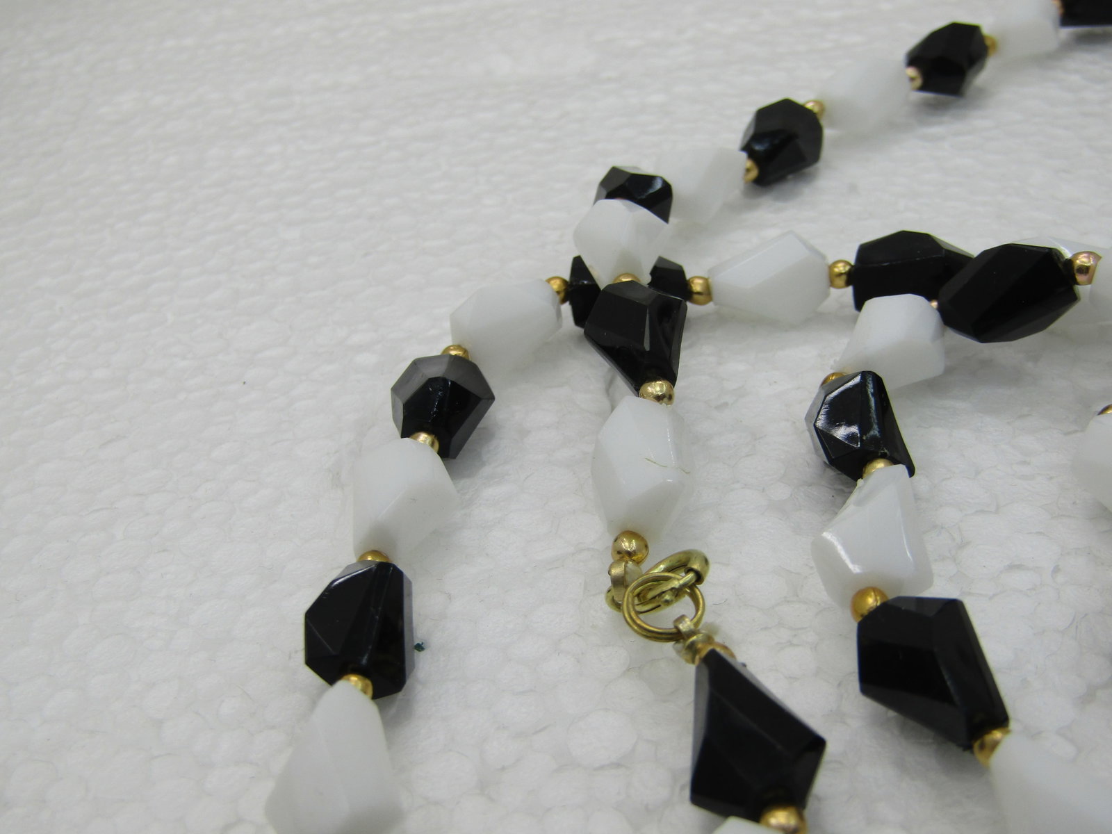 Vintage Black and White Lucite Beaded Necklace, 52", 1970's-1980's - 4