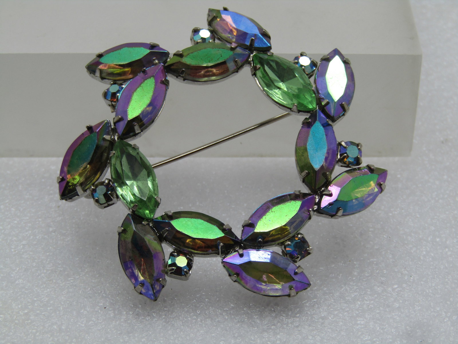 Vintage Peacock Aurora Borealis Brooch, 1960's (1 of 5)