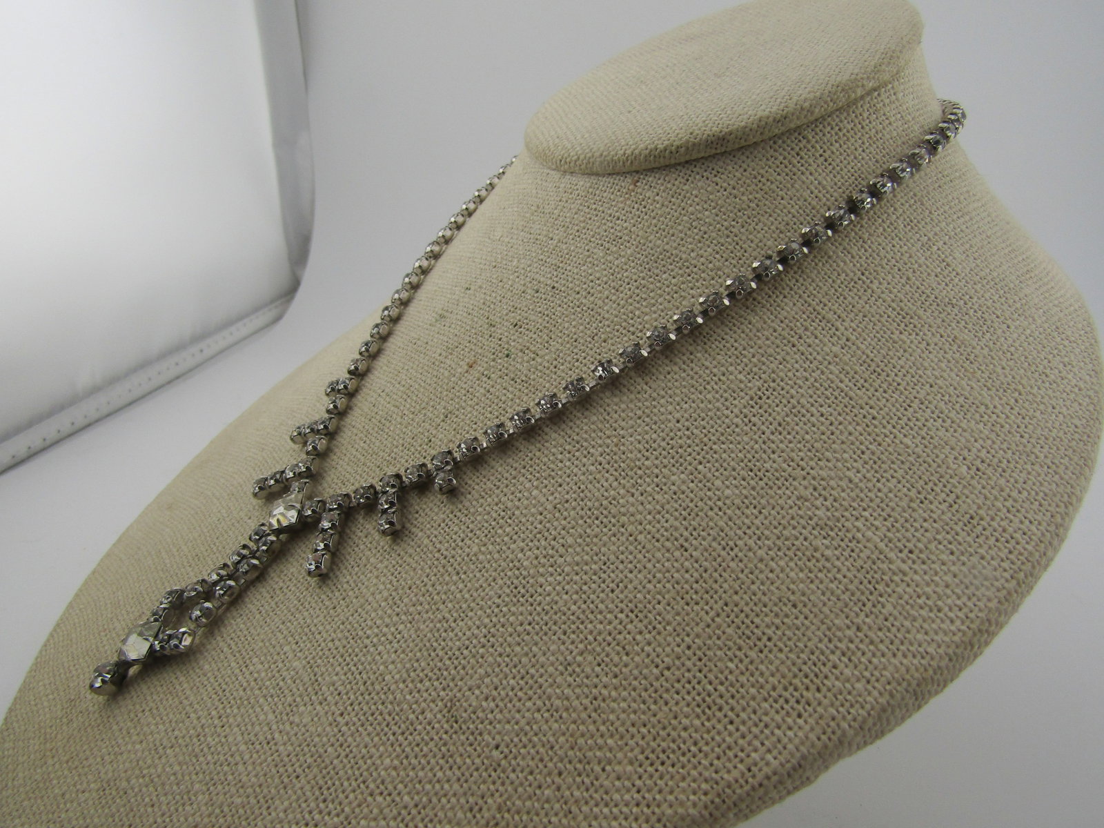 Vintage Clear Rhinestone Drop Necklace, 15", 1950's-1960's - 2