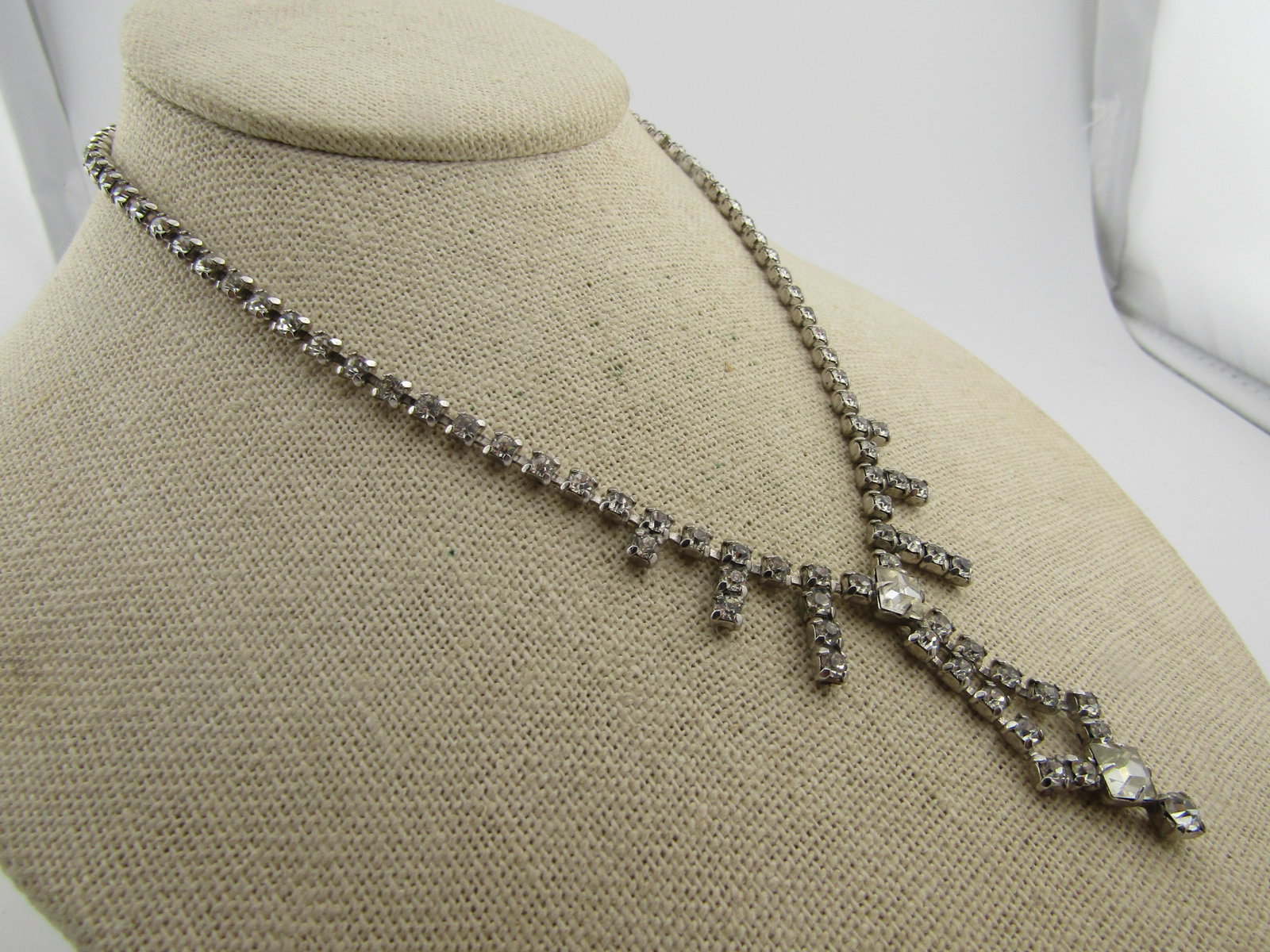 Vintage Clear Rhinestone Drop Necklace, 15", 1950's-1960's - 3