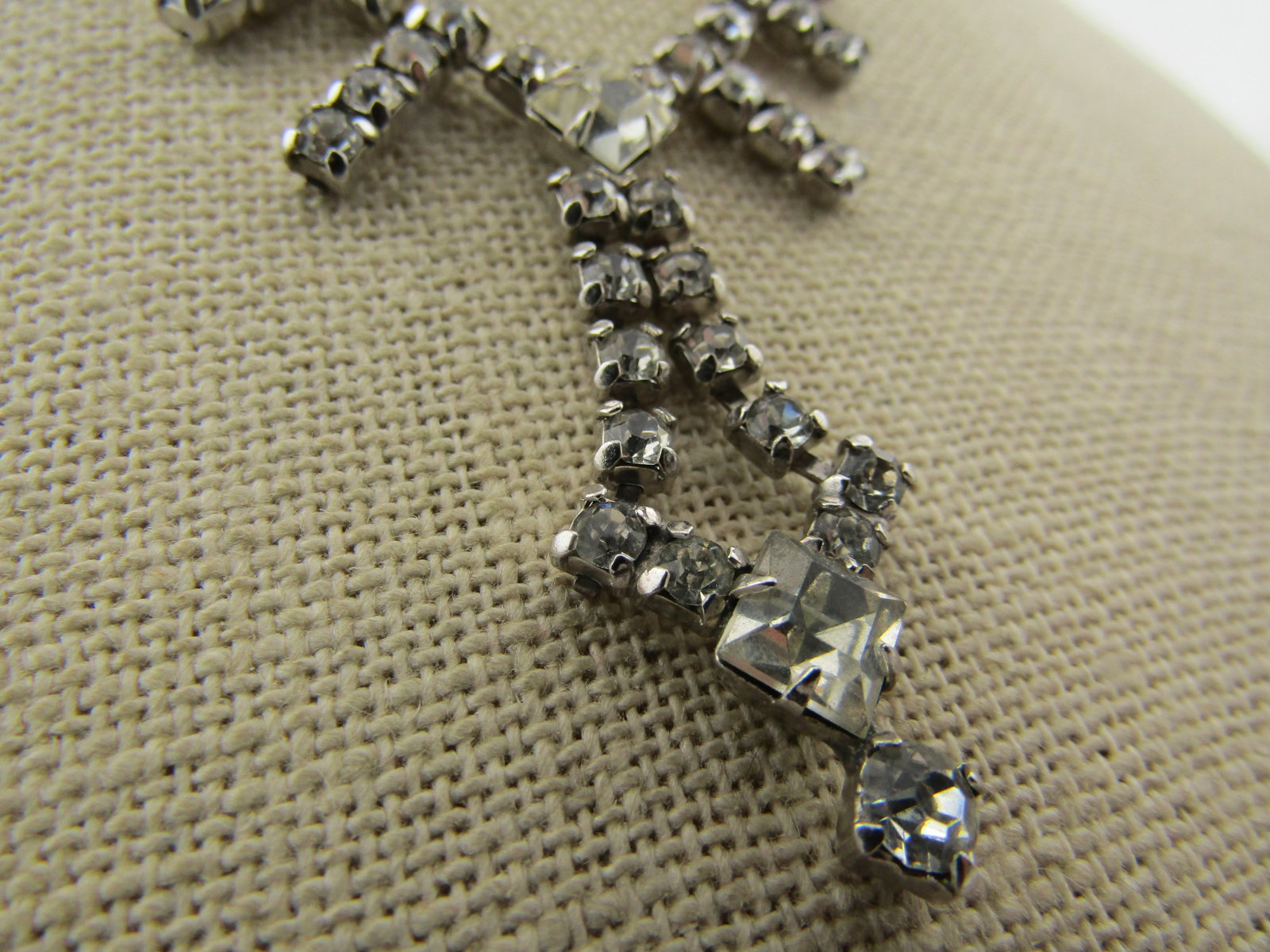 Vintage Clear Rhinestone Drop Necklace, 15", 1950's-1960's - 4